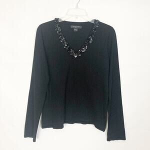 August Silk Blend V-Neck Long Sleeve Black Knit Sweater Size L